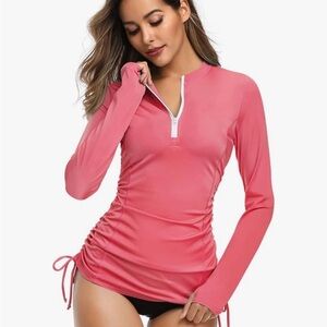Women's Pink/salmon Long Sleeve Swim rash guard Top